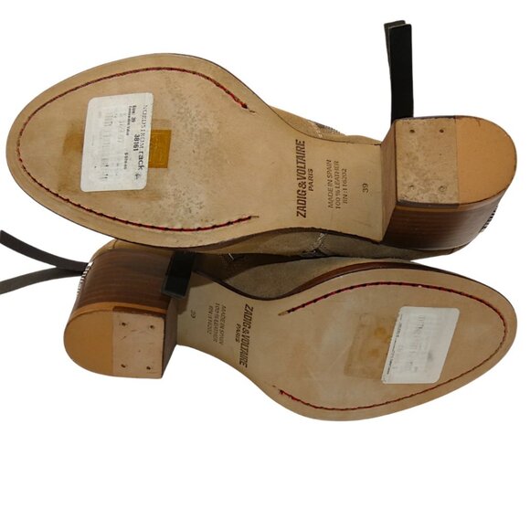 NIB Zadig & Voltaire Molly Taupe Suede Zip Ankle Boots Western Block Heel 39 - Picture 9 of 9